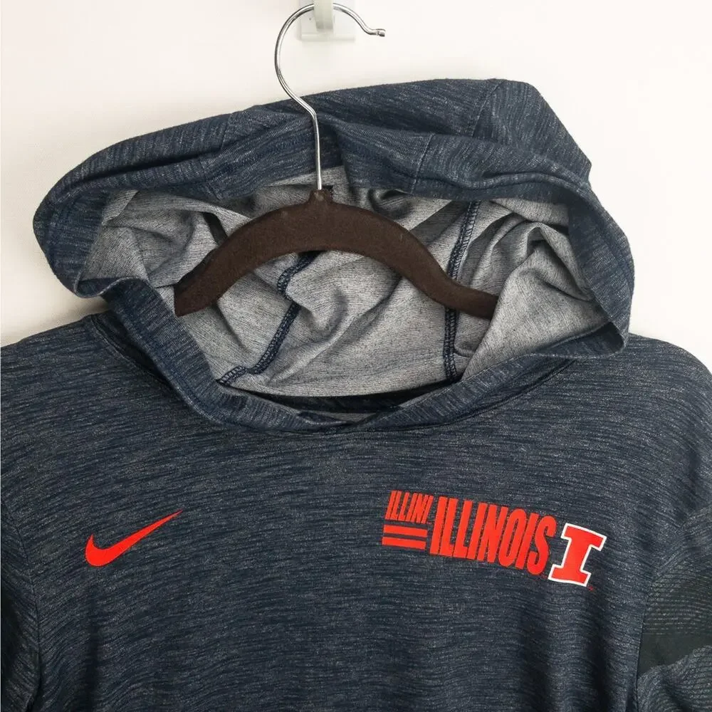 Nike Illinois Illini Hooded Tee Men’s Small Blue Dri-FIT Athletic Classic Logo
